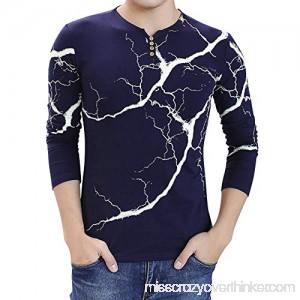 T Shirt Men Lightning Printed Casual Long Sleeve Top Button Blouse Henley Shirt Navy B07MZ2WBX1